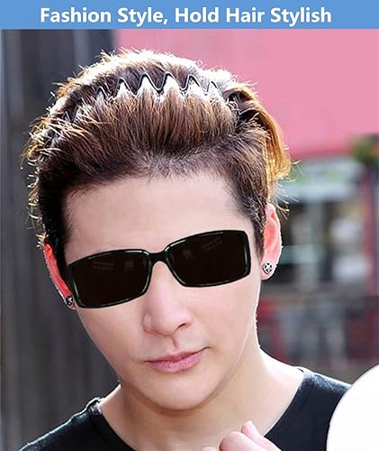 Miniatura 3 de bodbop XINGZHE Diadema de metal para hombre y mujer, bandas elásticas y elegantes para el pelo con dientes ondulados antideslizantes, color negro