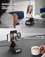 Vista 5 de Gifts for Men Cell Phone Stand with Wireless Bluetooth Speaker and Wireless Charger, Phone Charger Stand with Digital Alarm Clock for iPhone