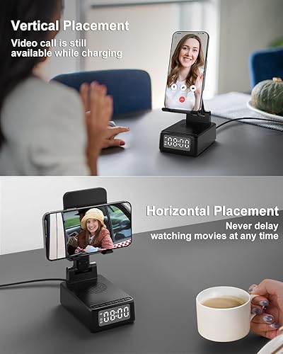 Miniatura 5 de Regalos para hombres Soporte de teléfono celular con altavoz Bluetooth inalámbrico y cargador inalámbrico, soporte de cargador de teléfono con reloj