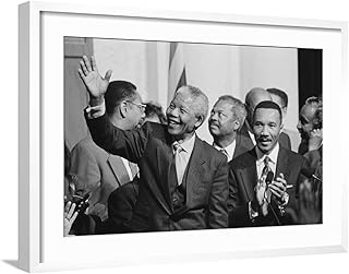 ART.COM Wall Photo President of South Africa, Nelson Mandela with Members of the Congressional Black Caucus on White Frame, 29" x 21"