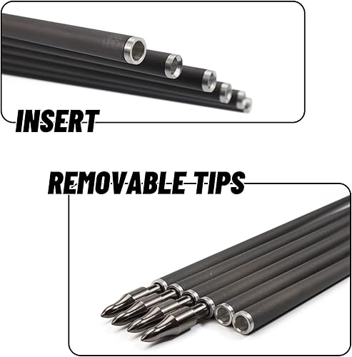 Miniatura 5 de 12PCS 600 Spine Pure Carbon Arrows with Real Turkey Feathers Removable 100 Grain Tips Plastic Nocks for Archery Target Hunting