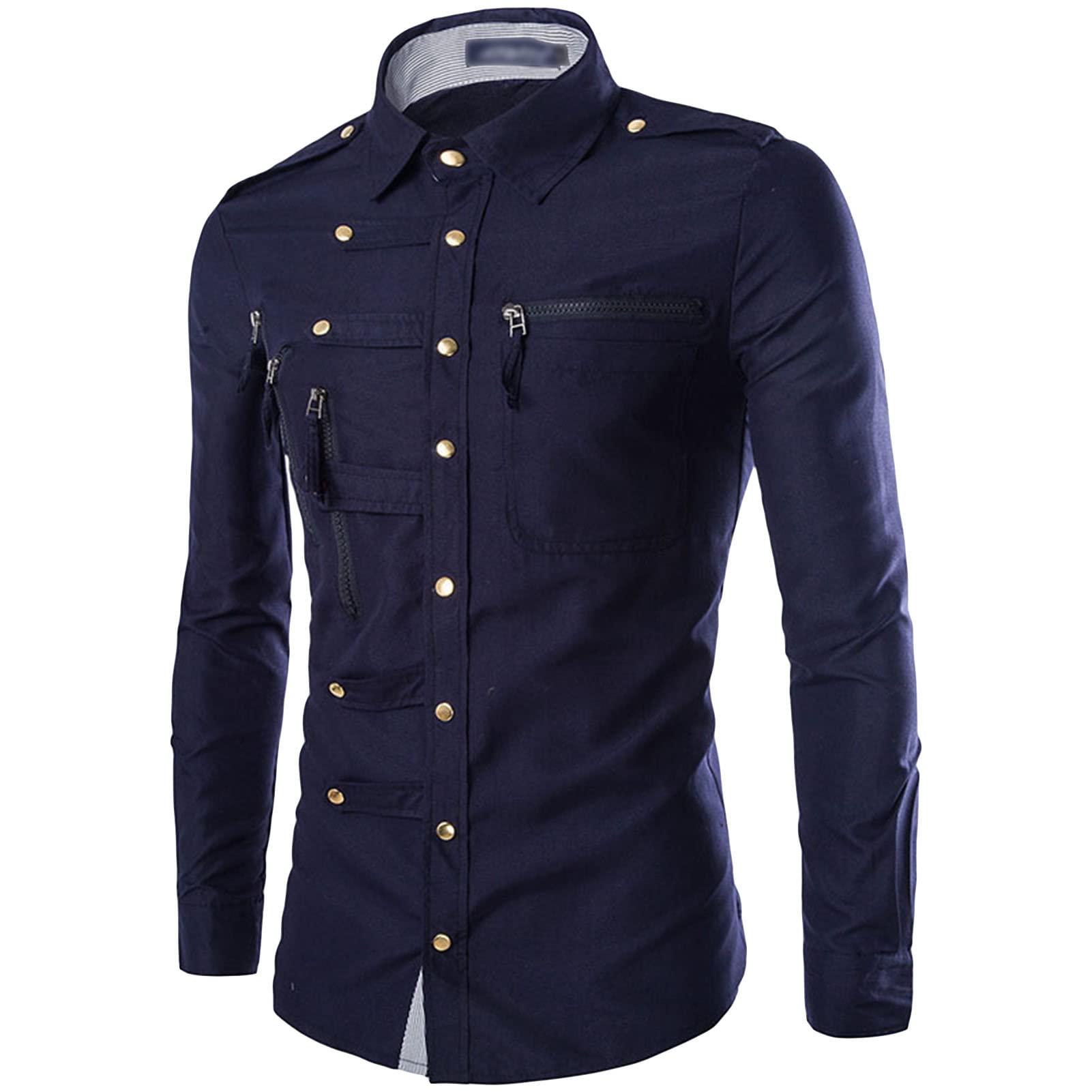 Maiyifu-GJ Men's Casual Business Dress Shirt Regular Fit Button Down Shirts Solid Slim Fit Long Sleeve Western Shirts (Dark Blue,Medium)