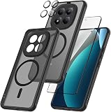 3 in 1 Cover Compatible with Xiaomi Redmi Note 15 Pro Plus 5G with 1 Tempered Glass and 1 Camera Glass, Suitable for Magnetic Mounts, Shockproof Translucent Matte Case, Black - 1