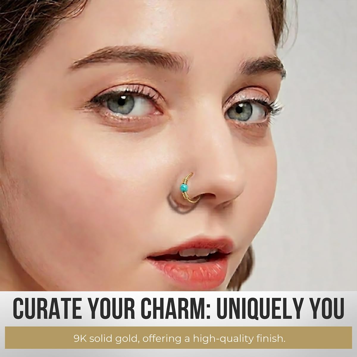 Monster Piercing Solider Stein Opal Gelbgold 9 K mit Doppelfeder Spule 22 Gauge Hoop Nasenring Tragus Helix