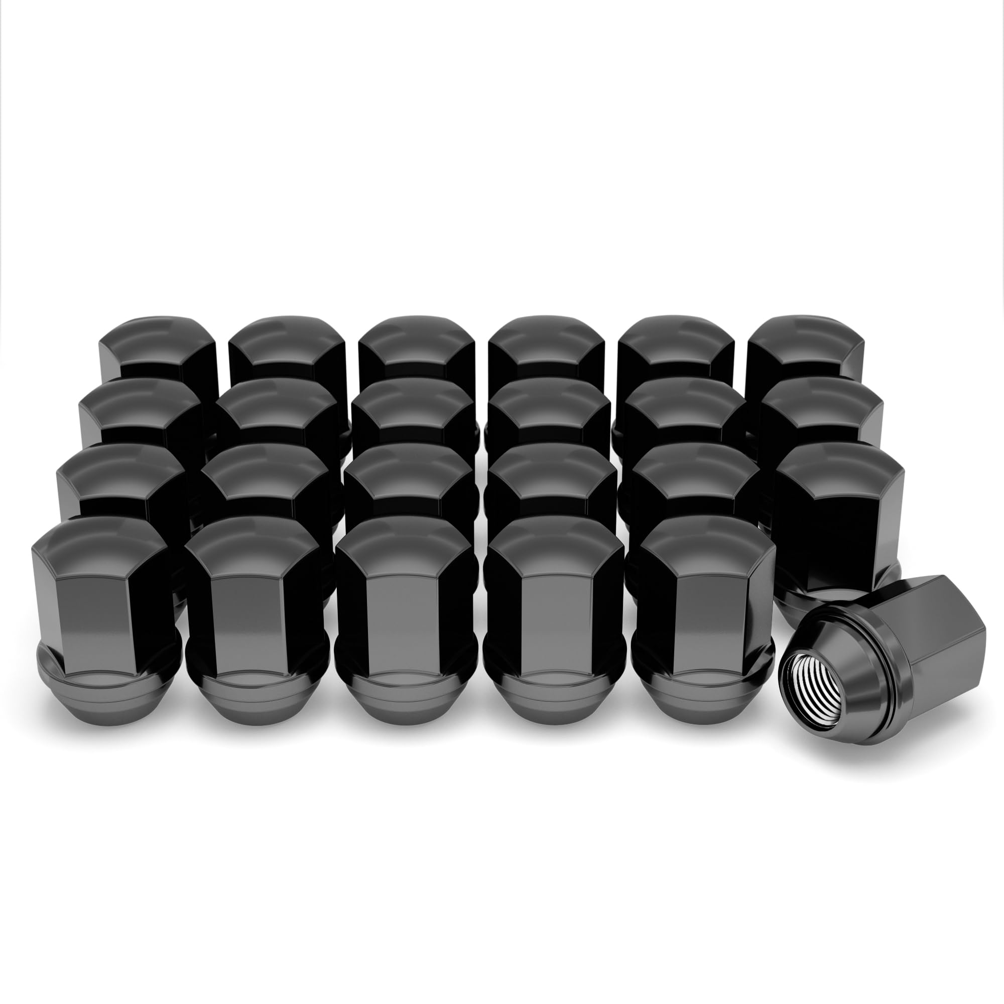 White Knight 9/16"-18 Lug Nuts for Dodge and Ram, Factory Style Solid Piece (Black Chrome) Duplex Bulge - 1710DBK-24AM (24 Pack)
