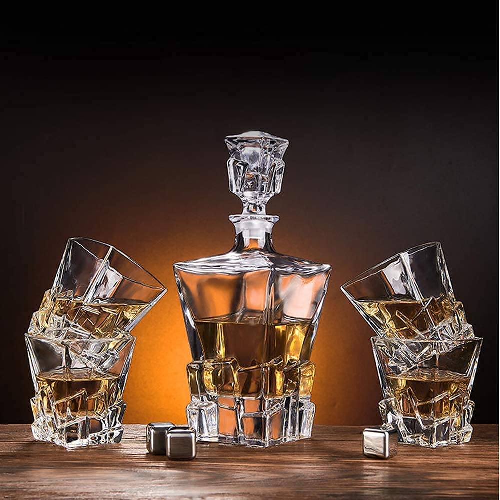 Crystal Clear 7 Pcs Decanter and Glasses Set- Stylish 1 Decanter 800ML and 6 Pcs Glass Set 320ML- Perfect for Whiskey, Scotch, Wine, Vodka, Tequila, Rum - Image 3 thumbnail