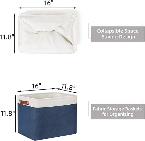 Vista 340 de HNZIGE - Canastas pequeñas de tela para organización (paquete de 6) canastas plegables de almacenamiento para estantes, armarios, lavandería, Asas