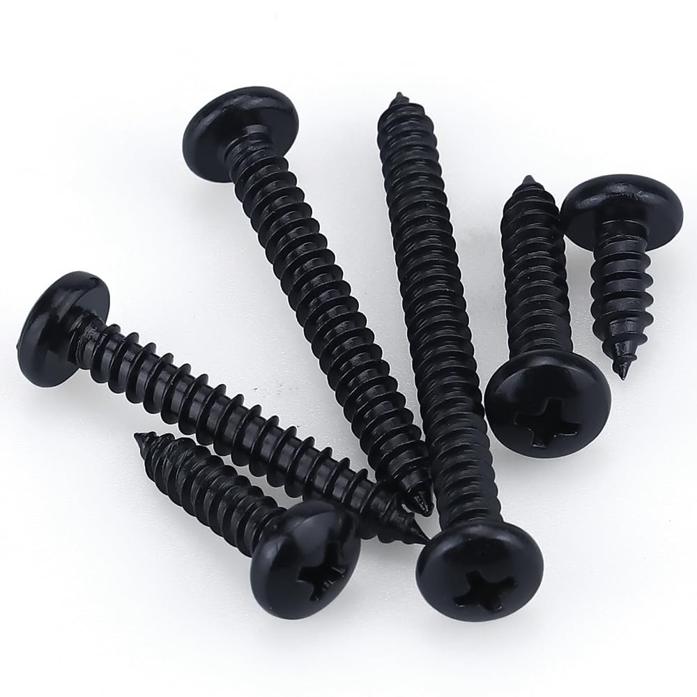 Glvaner #4 x 1 inch Phillips Pan Head Self Tapping Screws for Wood, Black Coated, 304 Stainless Steel 18-8, Round Head Sheet Metal Tek Screws, 100 pcs