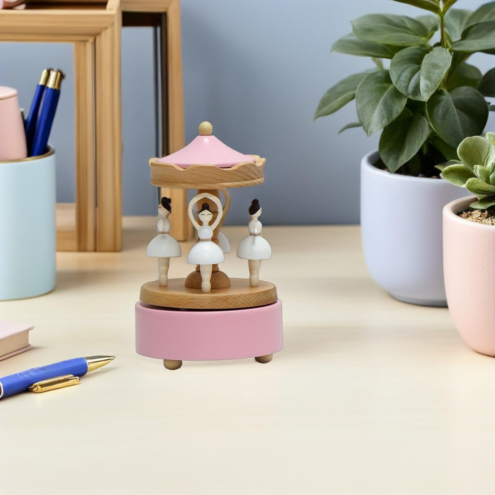 Caja de Música de Ballet de Madera Caja Giratoria de Bailarina para Escritorios Diseño de Ballet para Niñas