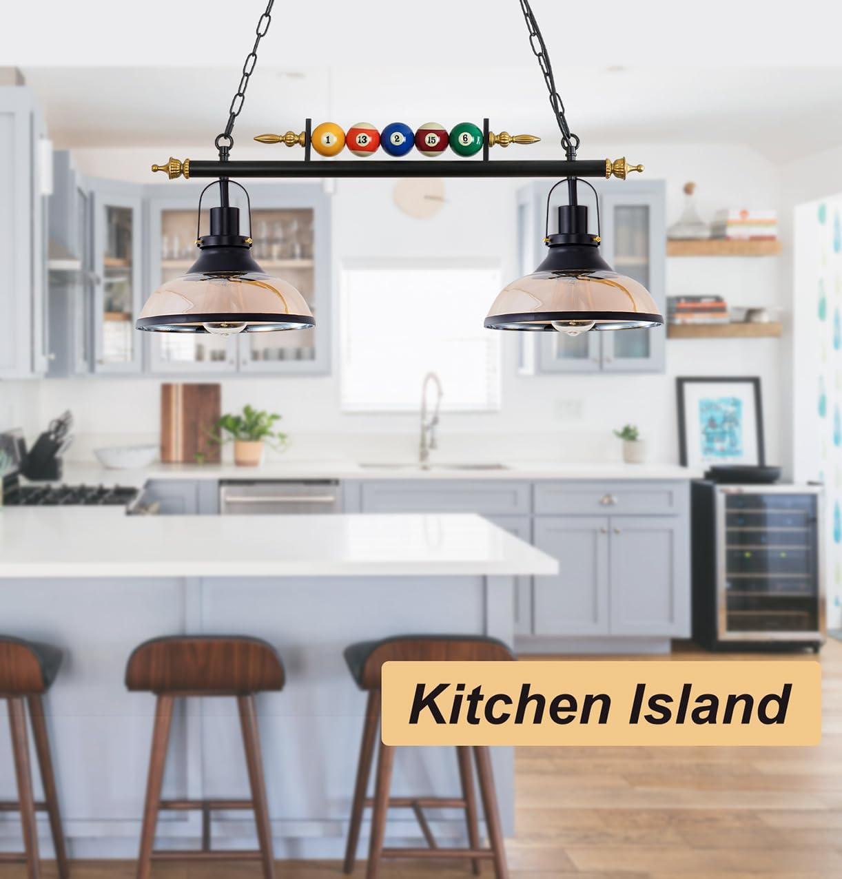 iMeshbean 31" Pool Table Light, Hanging Pool Table Lighting Fixtures Ceiling Lamp Real Billiard Ball Design Pendant Lamp with 2 Glass Shades for Game Room Beer Party