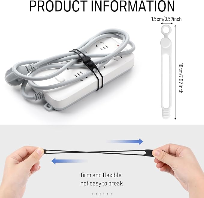Nuanchu 40 unidades de ataduras reutilizables para cables de silicona, organizador ajustable para cables de carga (7,1 pulgadas, negro y blanco) miniatura 3