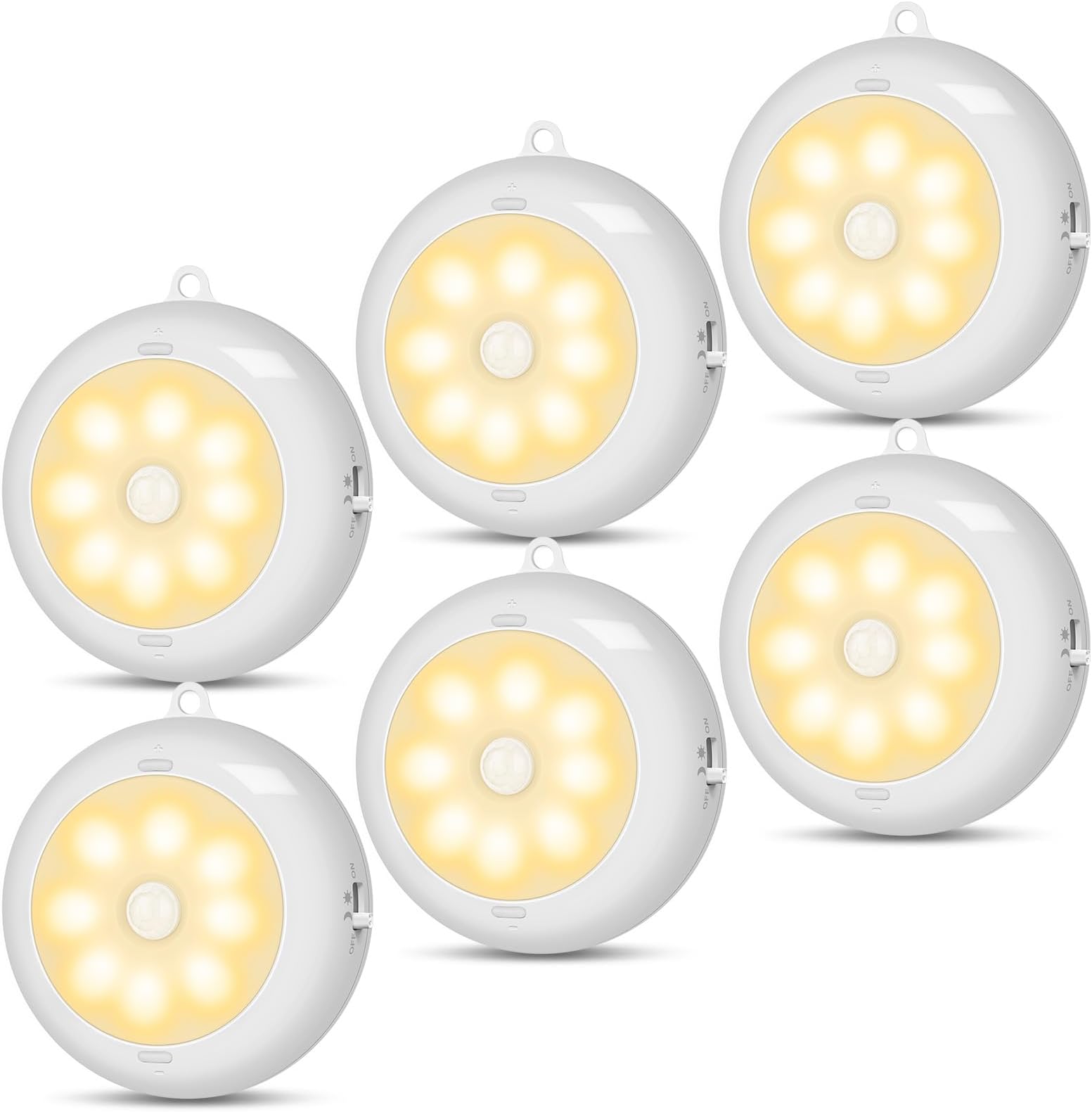 BLS Motion Sensor Light Indoor, AA66 AA Battery Powered Light, Under Cabinet Light, Battery Led Light, Closet Lights, Stick on Wireless Puck Lights for Hallway, Stairway, Kitchen, Dimmable (6 Packs)
