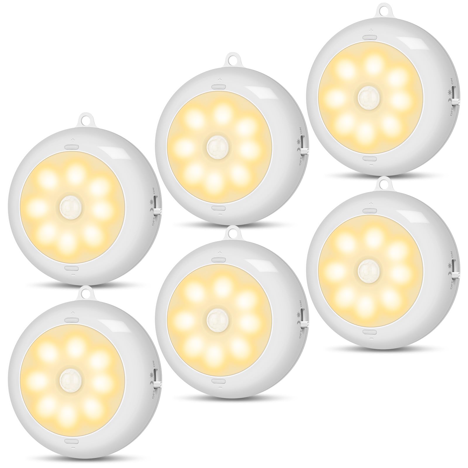 Photo 1 of Reoshine Under Cabinet Lighting, LED Puck Lights AA Battery Operated, Closet Lights Motion Sensored for Kitchen, Shelf, Dimmable & Magnetic, 3000K Warm White (6 Pack)