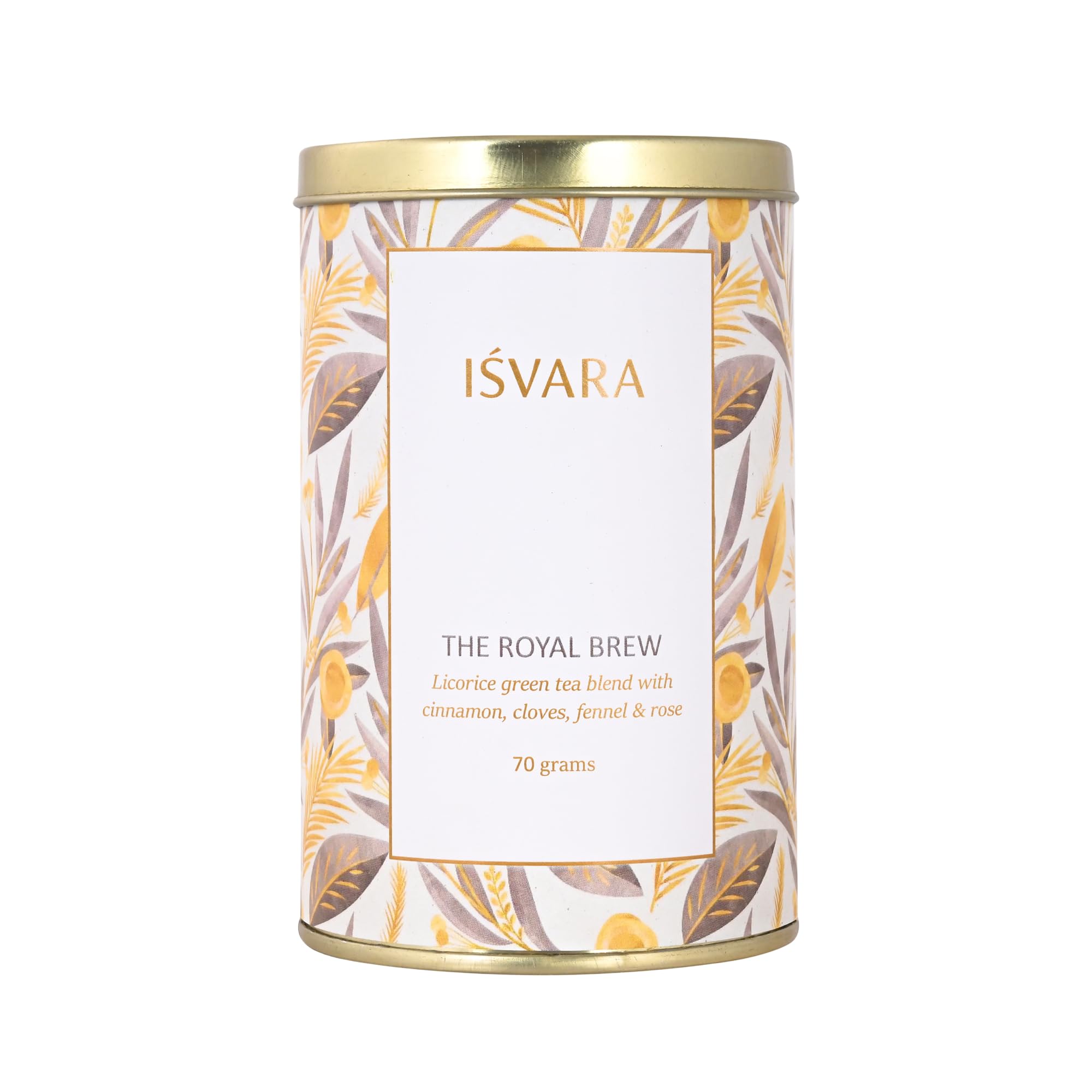ISVARA, Cinnamon Green Tea - The Royal Brew | Pure herbal blend- Darjeeling Green Tea, Cinnamon, Fennel Seeds, Rose Petals, Cloves, Liquorice | Improve Gut health, digestion | tin caddy, 70g