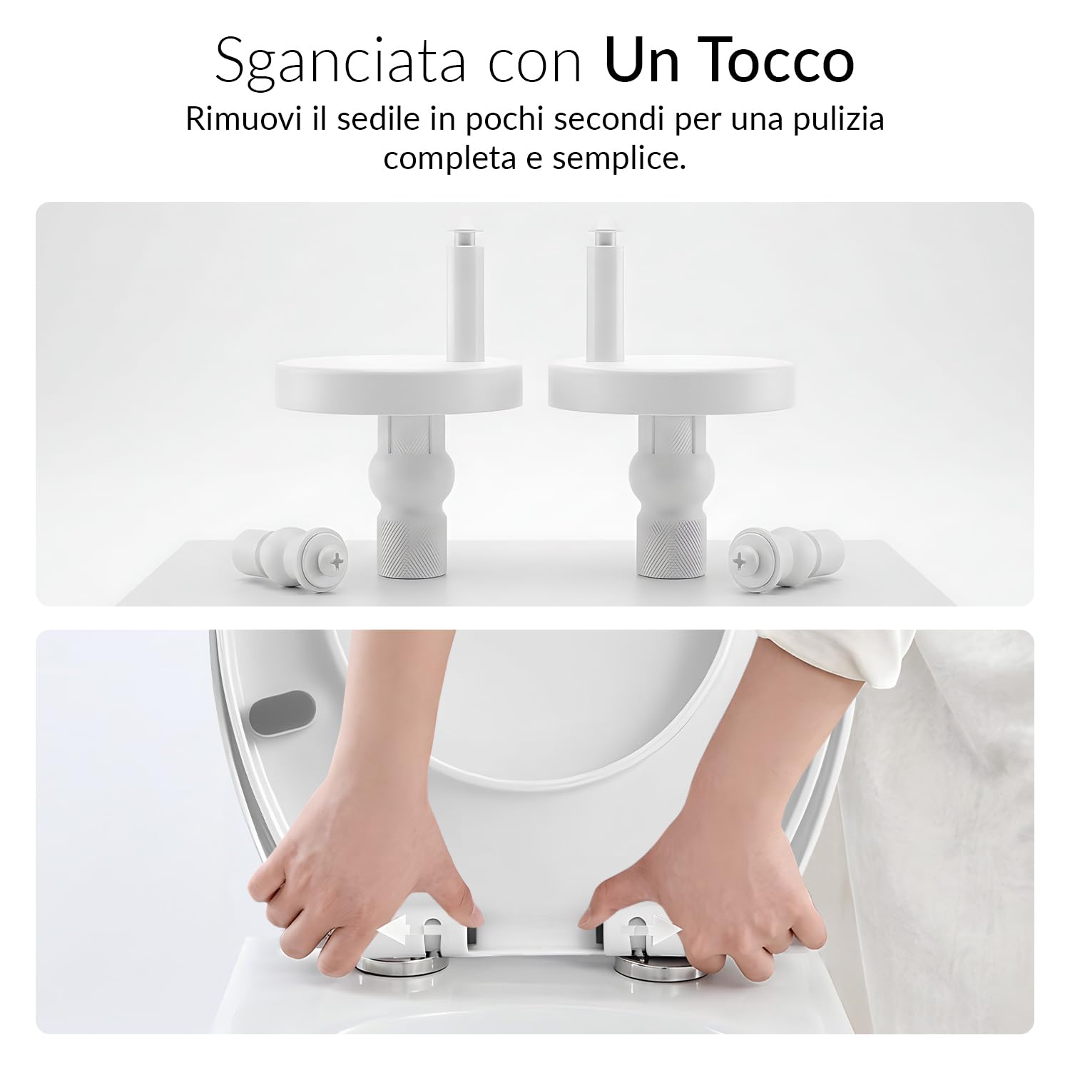 Tavoletta WC Forma Ovale Bianca a Chiusura Rallentata, Copriwater Universale per Sanitari Forma O, Sedile WC Bianco con Sgancio Rapido