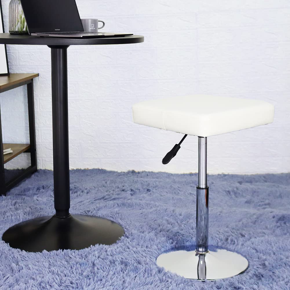 FURWOO - Sgabello quadrato in pelle PU, altezza regolabile, sgabello girevole per garage, medico, spa, barbiere, lavoro con ruote, per la casa, piccolo(Whtie)