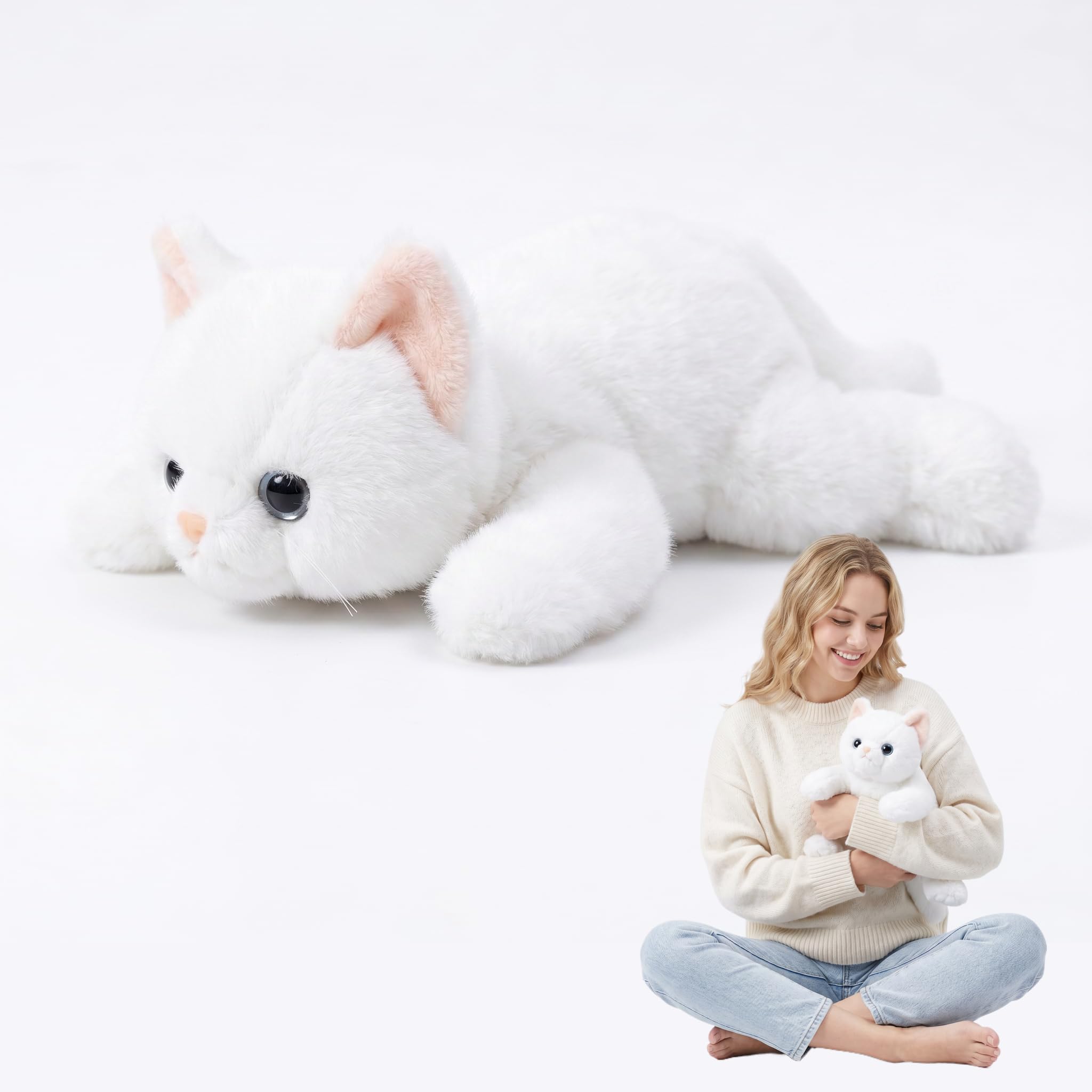 Kaelorae Plush Animals for Kids & Adults - Panda Teddy Bear Stuffed Toys, Hugging Pillow for Sleep Support, Soft Stuffed Animal Plushies Gift for Kids (White Cat, 30cm)