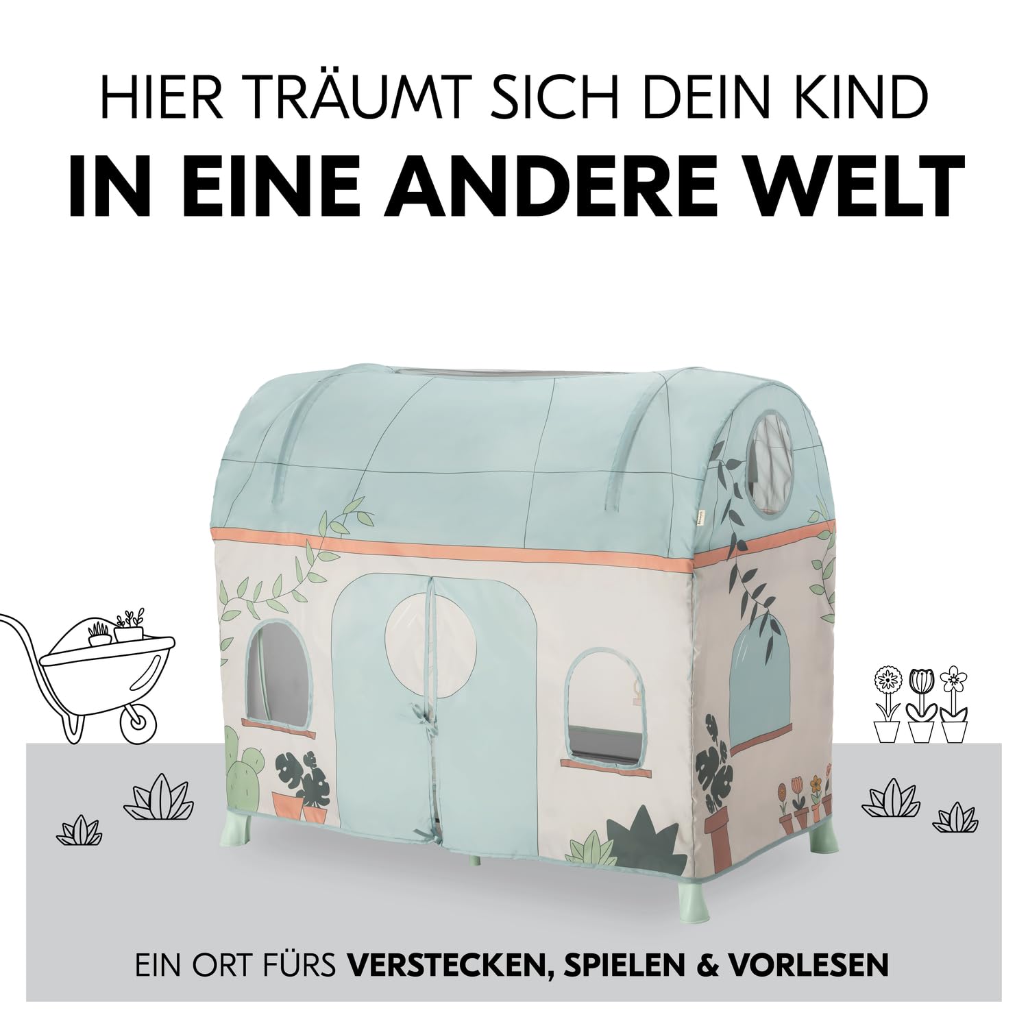 hauck Travel Bed Cover, Plants - Spielzelt Überwurf für Kinderreisebetten mit Einer Liegeflächenbreite von 60 cm - Kompatibel mit Dream N Play Plus, Sleep N Play Go Plus, Play N Relax Center