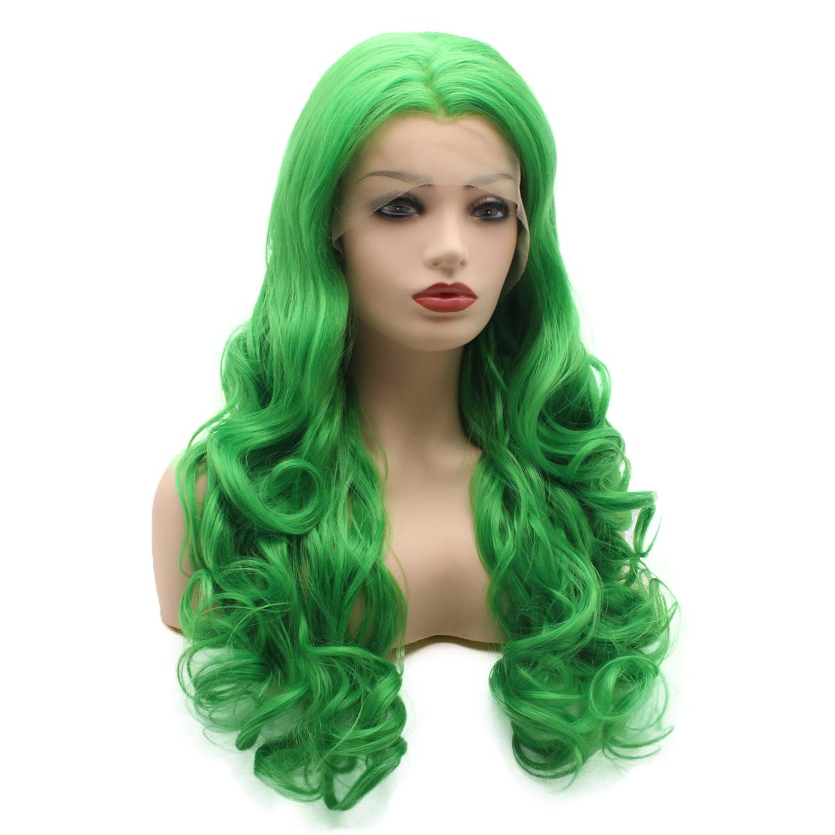 Hair Wavy Long 26inch Green Heat Resistant Heavy Density Realistic Synthetic Lace Front Wigs