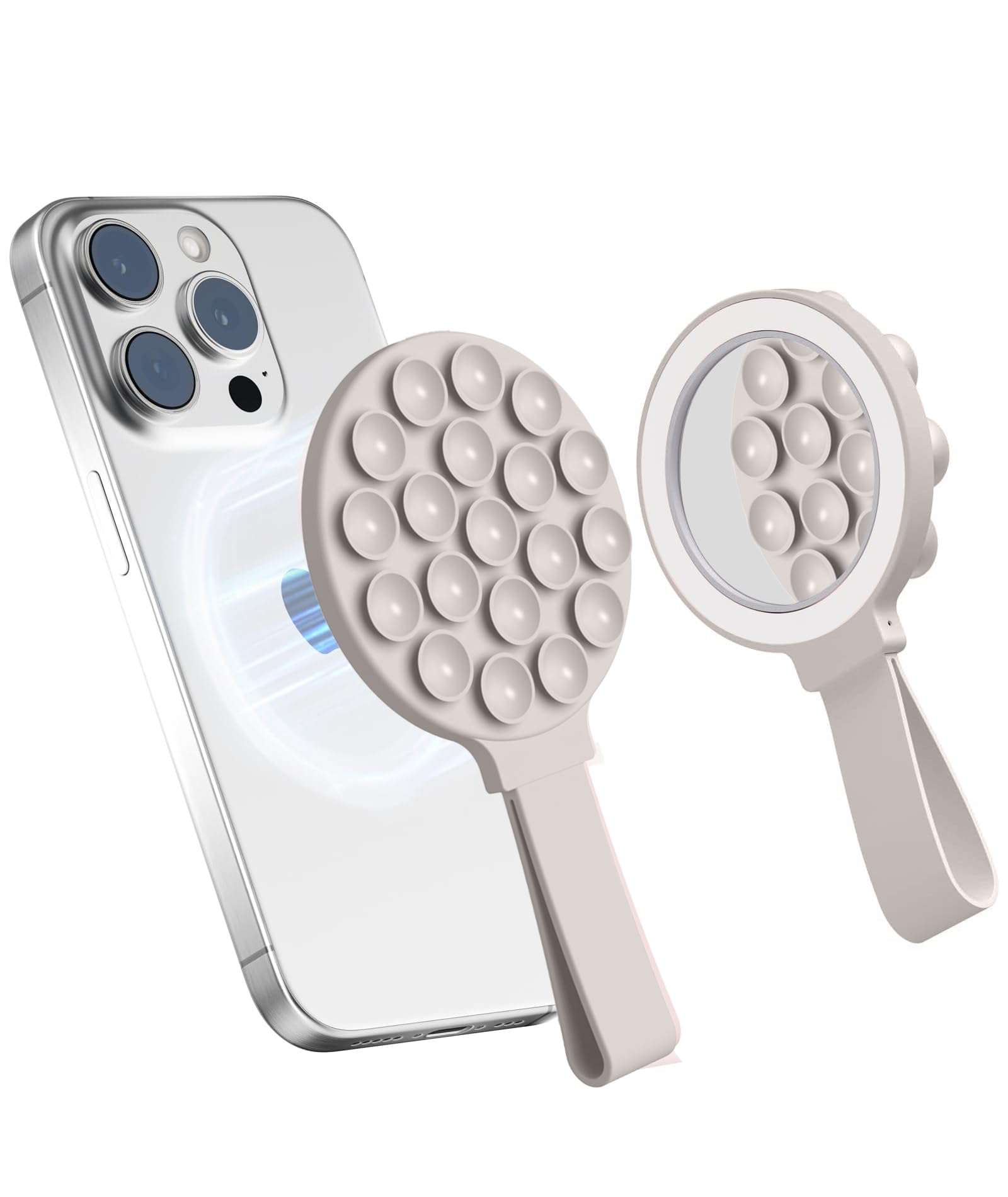 for magsafe silicone suction cup phone mount built-in mirror for iphone hands-free cell phone accessory holder for selfies & videos (rock gray)