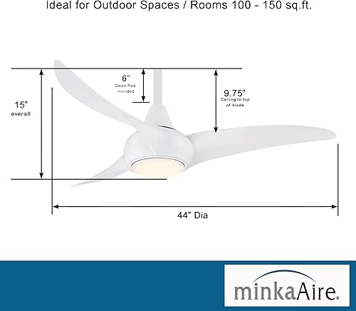 Miniatura 3 de MINKA-AIRE Ventilador de techo F845-WH Light Wave de 44 pulgadas, acabado blanco con control remoto y control de pared adicional