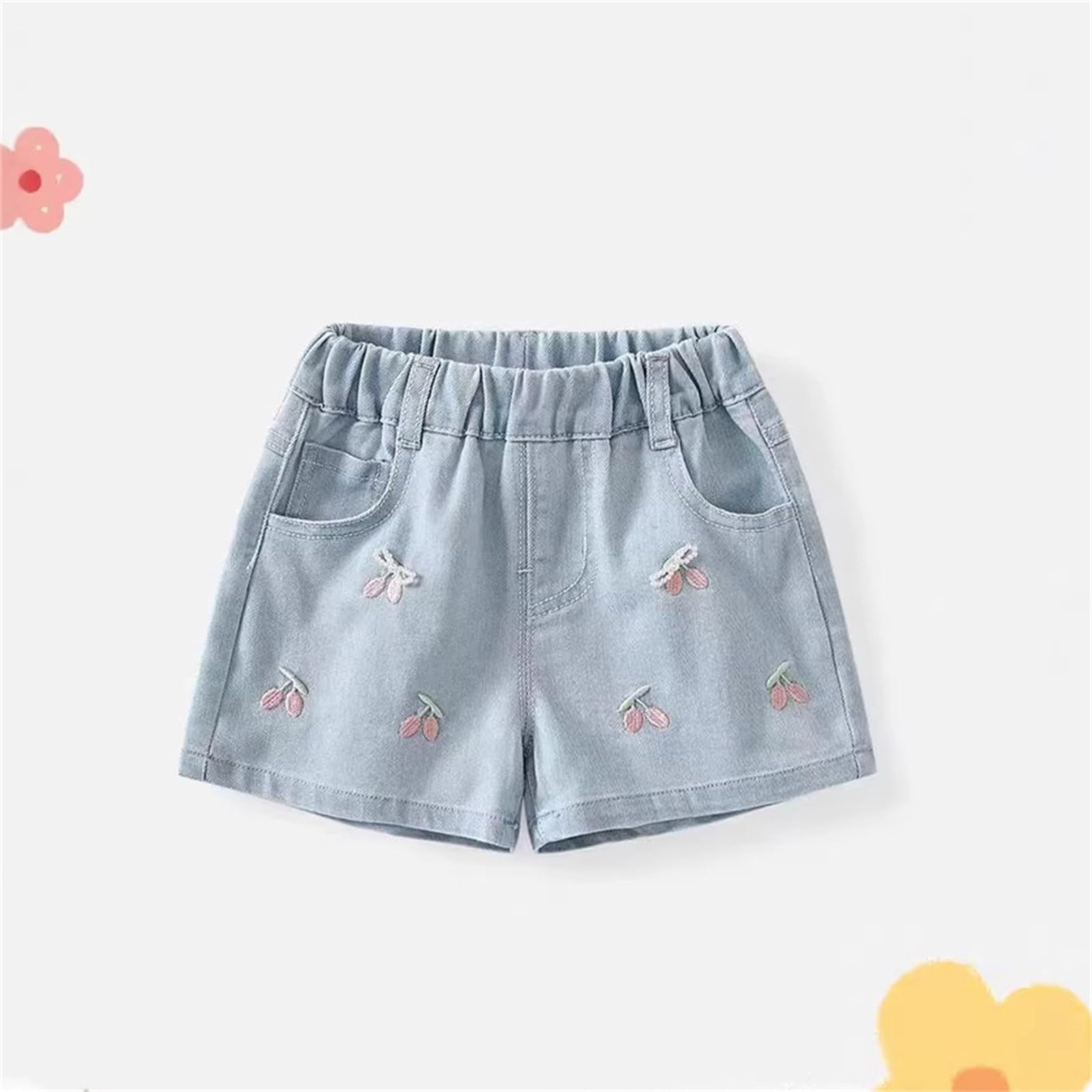 Pantalones cortos de mezclilla bordados para niñas, cintura alta, pierna ancha, pantalones cortos casuales de moda holgados de pierna recta con bolsillos para adolescentes, niñas, verano, playa