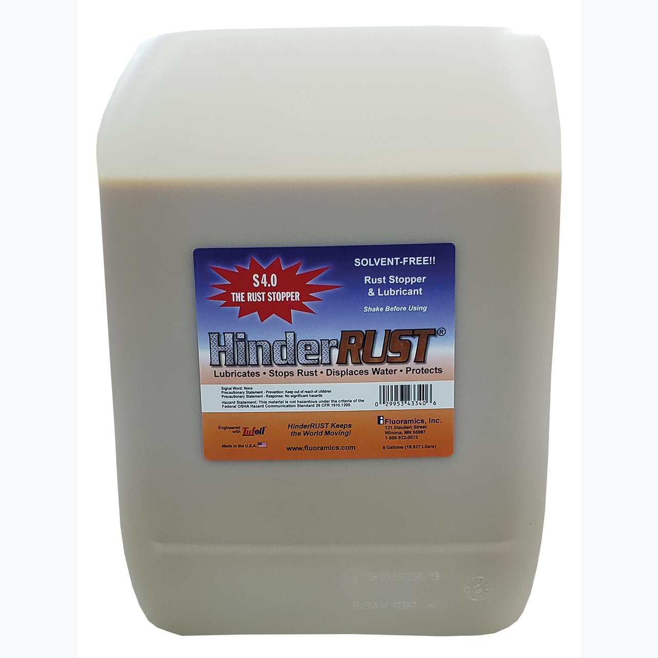 Fluoramics 9443340 Hinderrust S4.0 18.9 L Carboy (640 Fl Oz)