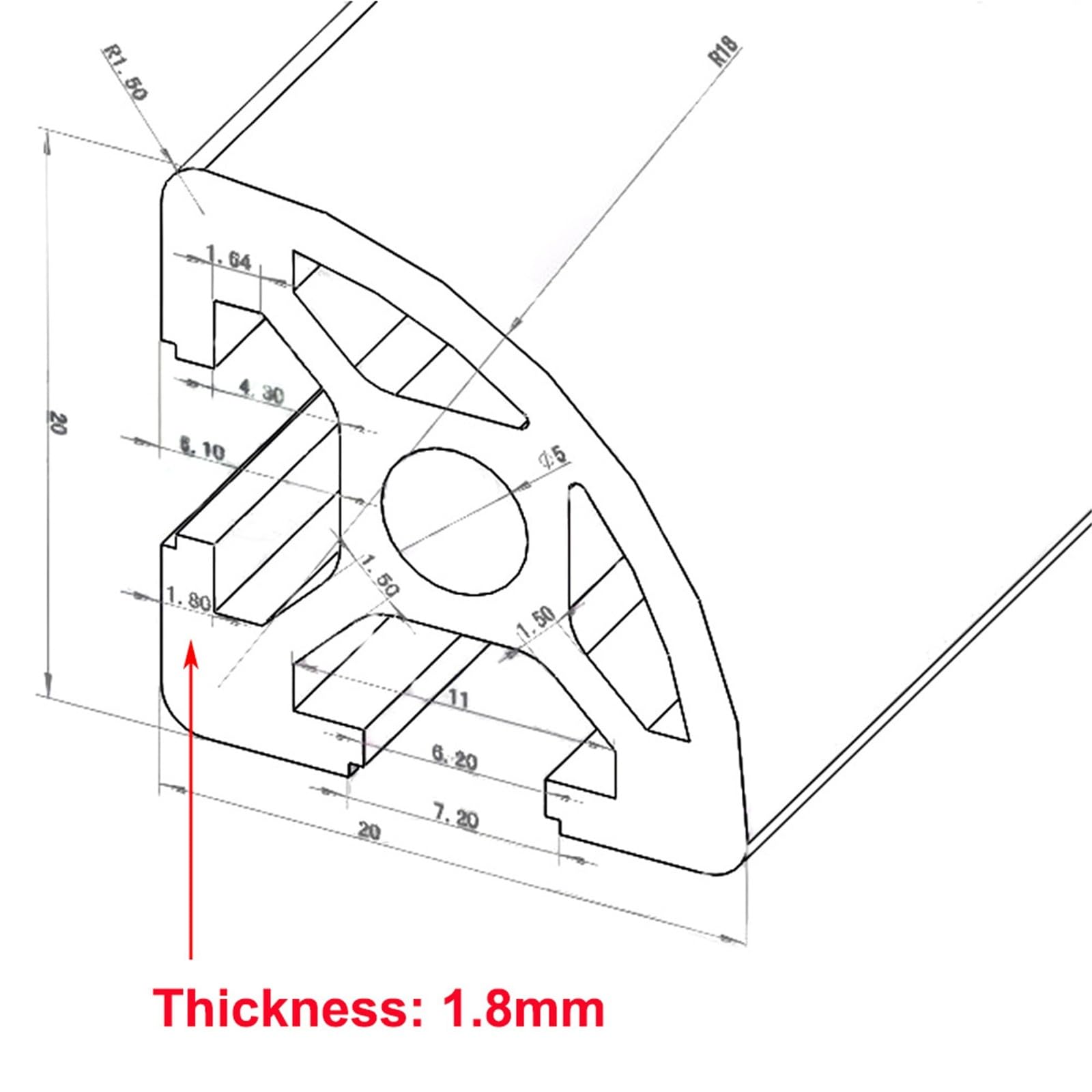 GTPBAO Telaio angolare in alluminio anodizzato 2020R, spessore della parete 18 mm, telaio piccolo for banco da lavoro fai da te Binario estruso(Sliver,800mm long)