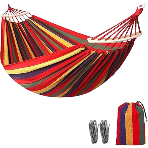 WeiTrust Double Canvas Hammock with Curved Poles - 102.36 * 59.06 in Thickened Poly-Cotton Fabric, 330lbs Weight Capacity | for Outdoor, Indoor & Garden Use | Camping Gear Accessories