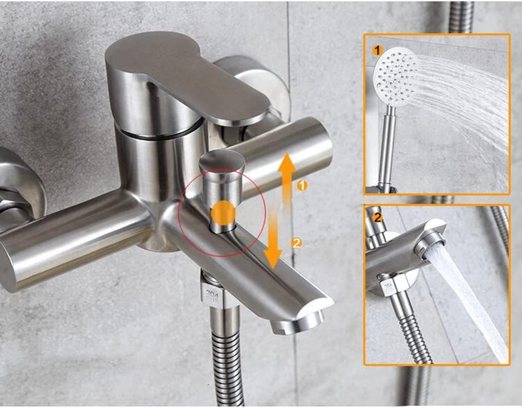 SUS 304 Stainless Steel Wall Mounted Tub Faucet Shower Mixer High Flow Bathroom Sink Faucets, Two Spout, Single Handle, Spot Resist Brushed Nickel