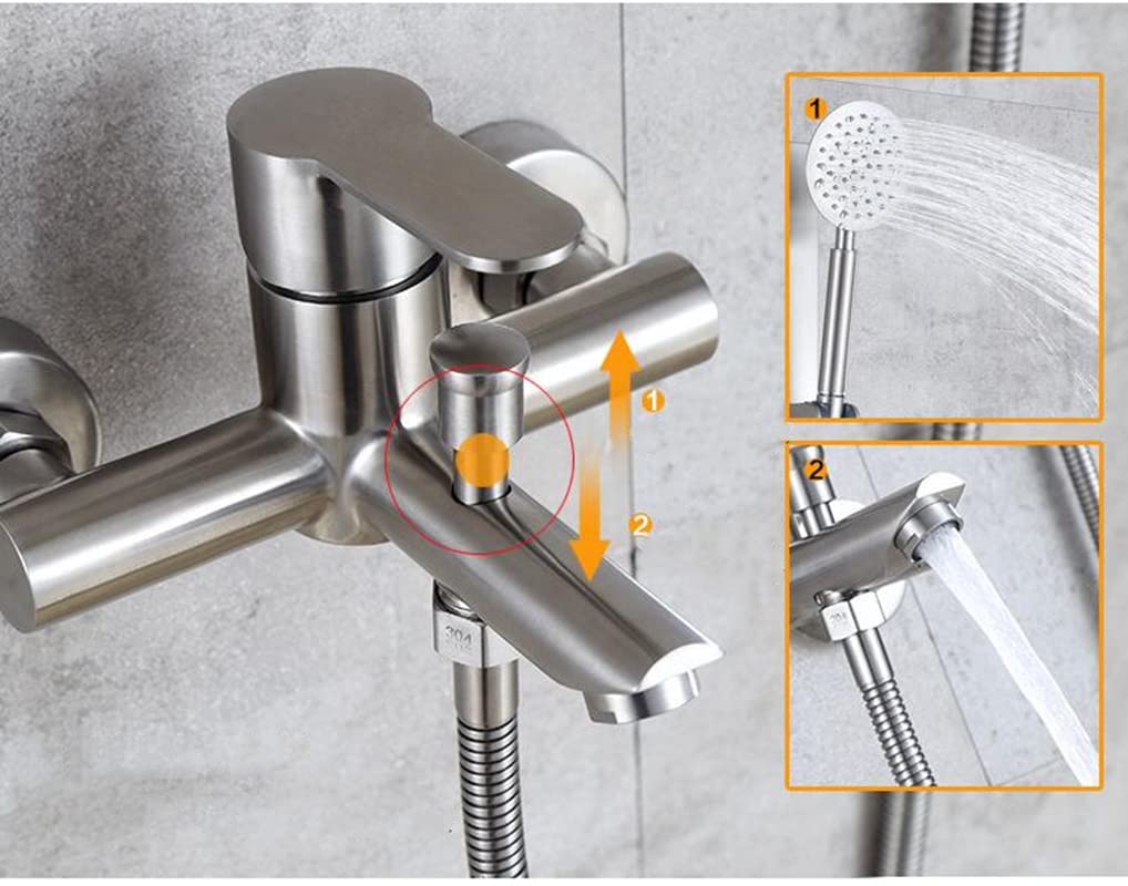 SUS 304 Stainless Steel Wall Mounted Tub Faucet Shower Mixer High Flow Bathroom Sink Faucets, Two Spout, Single Handle - Image 3