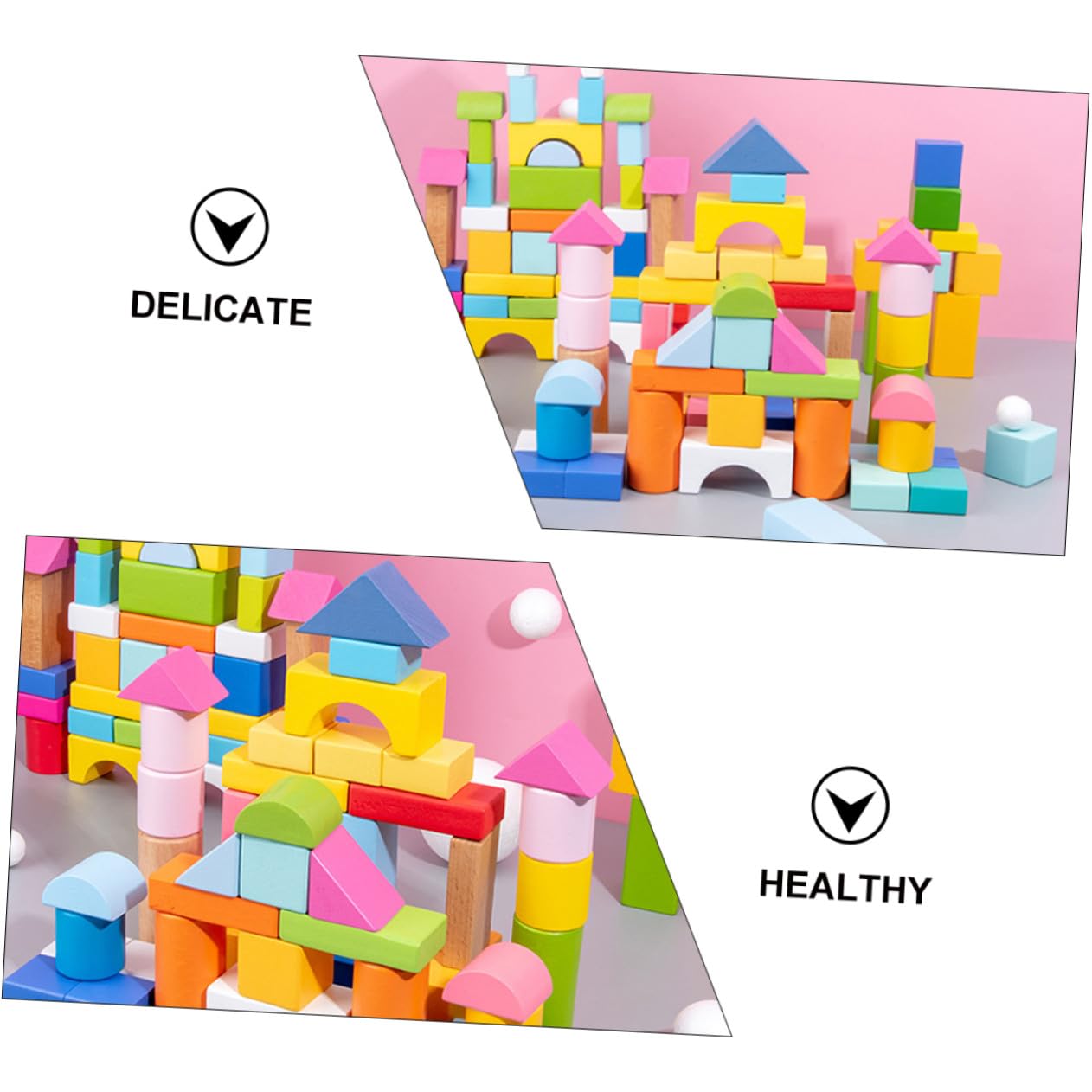 HANABASS Bloques de Madera Geométricos Juguetes Educativos para Niños 100 Piezas y Textura Suave Pulido Manual Doble para Promover Habilidades de Pensamiento Jugando