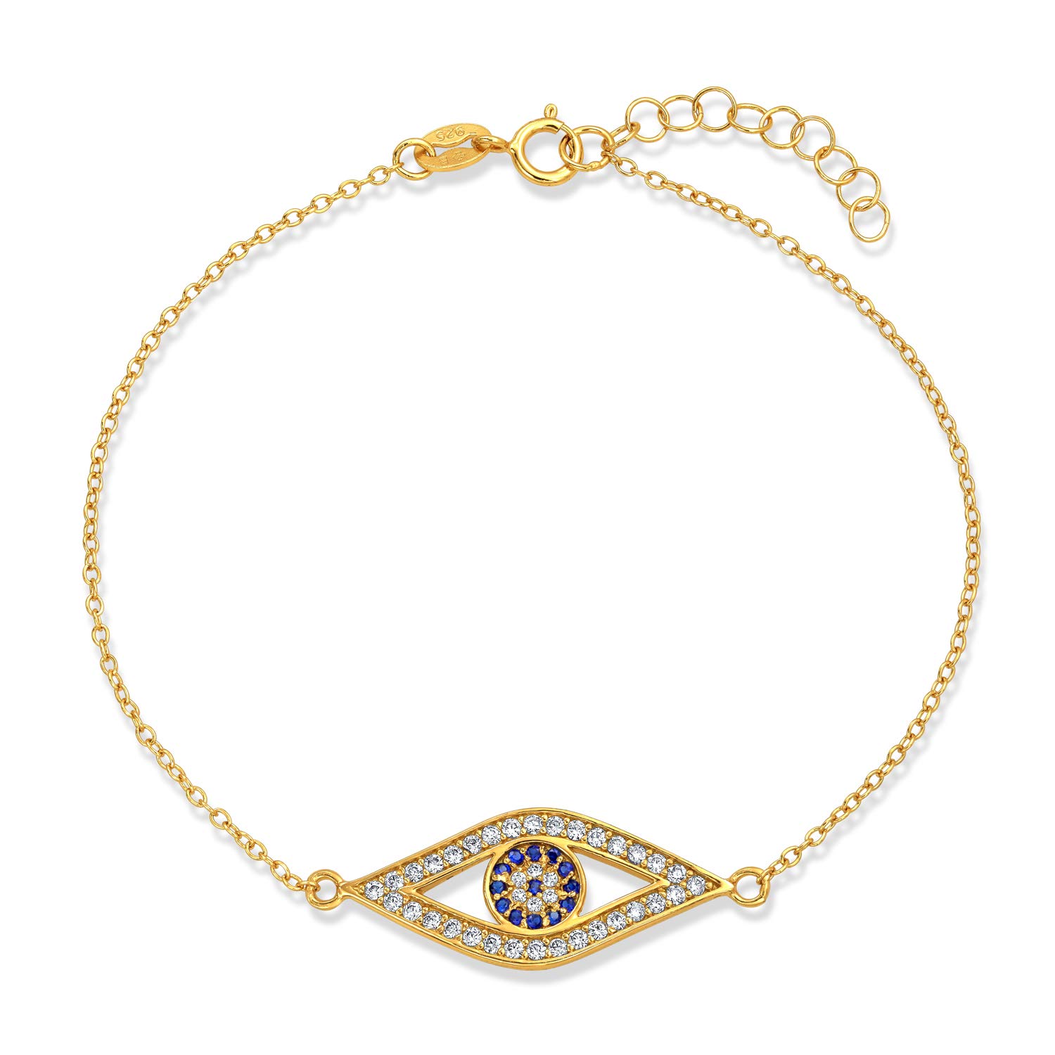 Delicato Amuleto Di Protezione Minimalista Cubic Zirconia Pave CZ Navy Blue Bracciale Del Malocchio Per Donne Giallo 14K Placcato Oro Rosa .925 Argento Sterling 7-8 Pollici Regolabile Fatto In Turchia