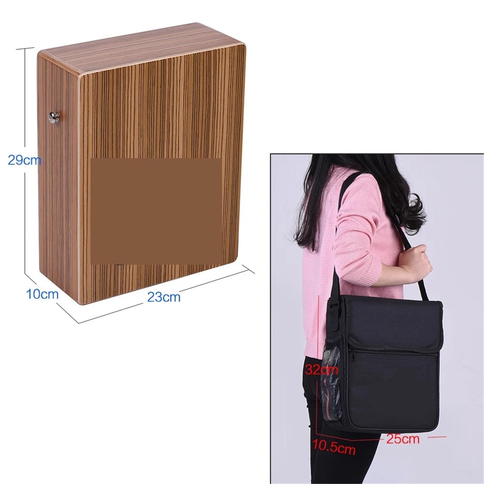 Cajon Cajon portatile da viaggio, tamburo a mano, strumento a percussione in legno con tracolla e borsa for il trasporto
