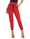 Womens Casual High Waist Pencil Pants with Pockets Bow-Knot Cropped Paper Bag Pants for Work