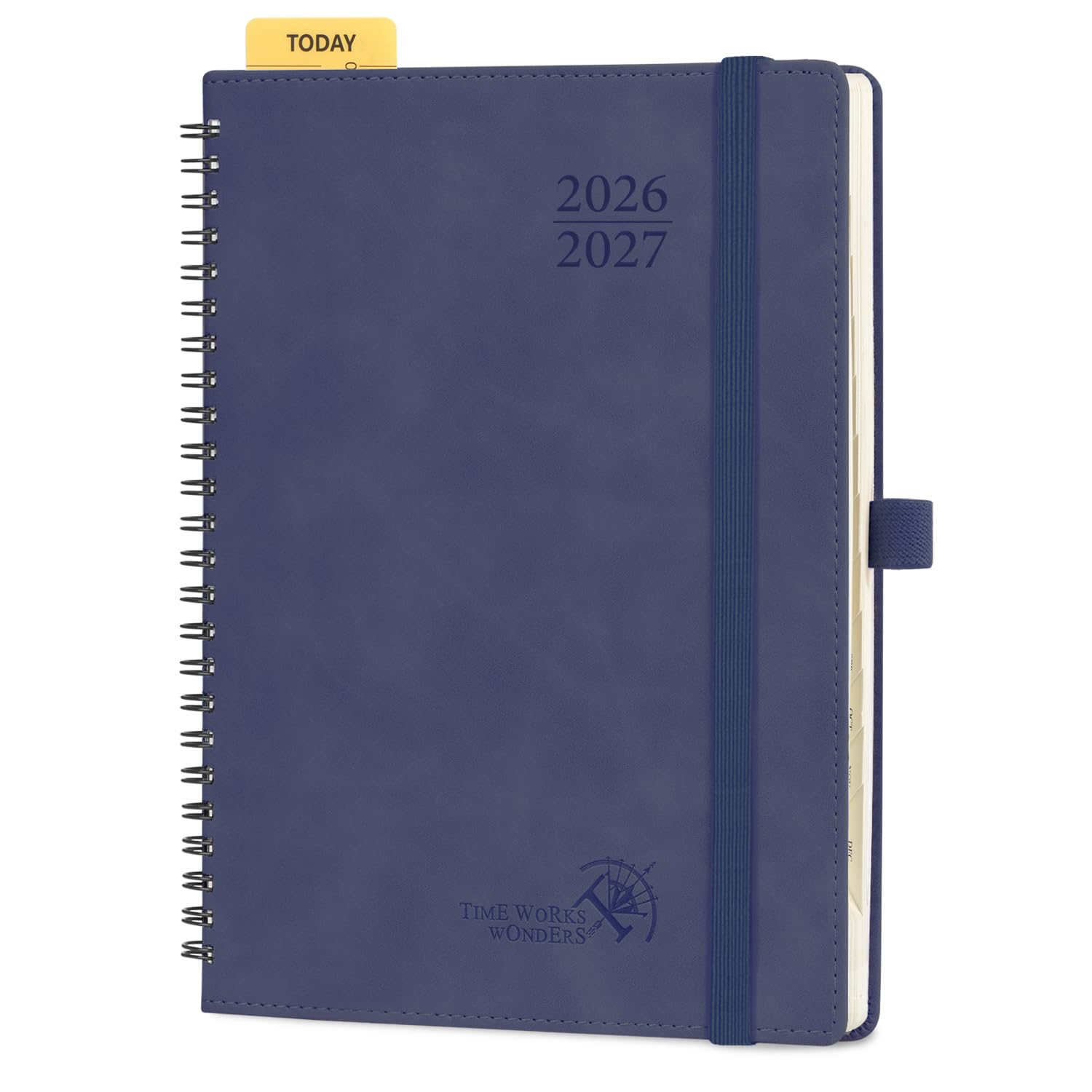 POPRUN Academic 2026-2027 Diary A5 Week to View Spiral Bound Soft Cover 22 x 16.5 cm - 26/27 Mid Year Weekly Planner & Notebook in One, Monthly Tab(Navy blue)