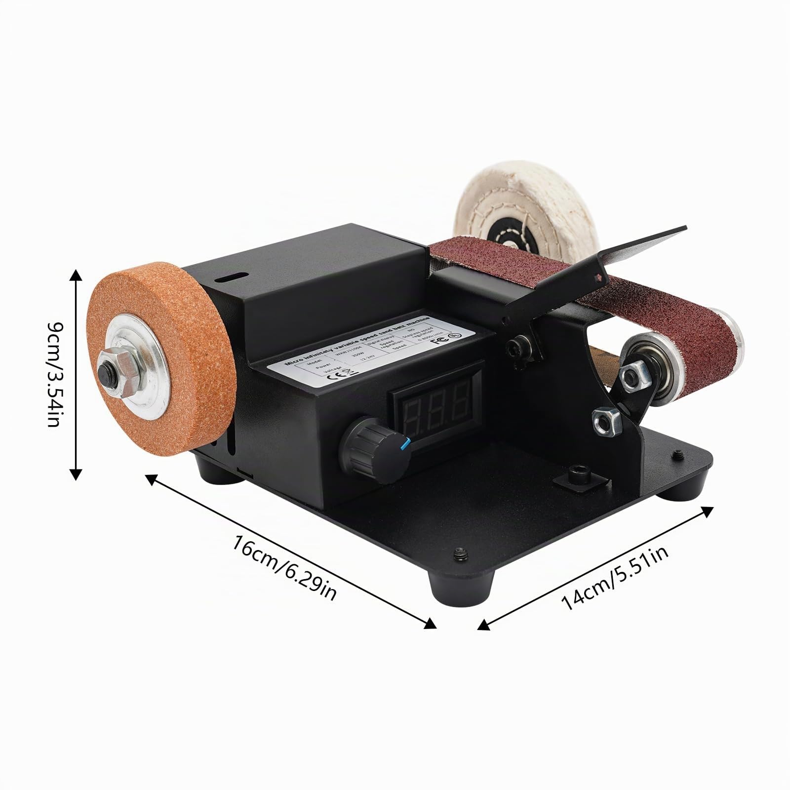 Lijadora de banda para metal, madera, plástico, pulidora con motor de 350 W, 7 velocidades, ajustable sin niveles, incluye 10 bandas de lijado