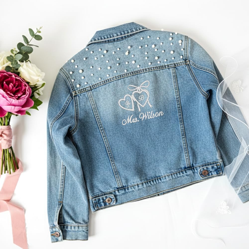 Personalized Bride Denim Jacket with Custom Embroidery, Future Mrs Wedding Gift for Women, Unique Bridal Shower Party Coat, Hand Lettered Jean Apparel, Engagement Keepsake - Image 3
