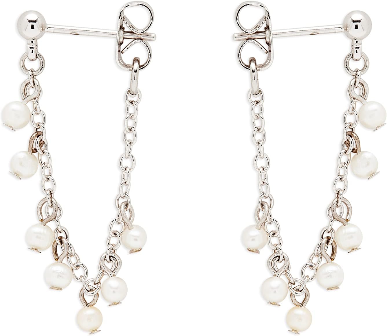 Pura Vida Silver-Plated Pearl Chain Wrap Earrings - Brass Base, Sterling Silver Posts - 1 Pair