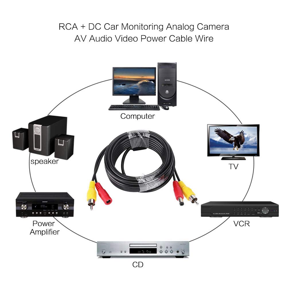 Cable De Video 5m / 10m / 15m / 20m RCA + DC Monitoreo Cámara Analógica Audio Video Cable De Alimentación Cable De Extensión De Cámara De Vigilancia(5M)
