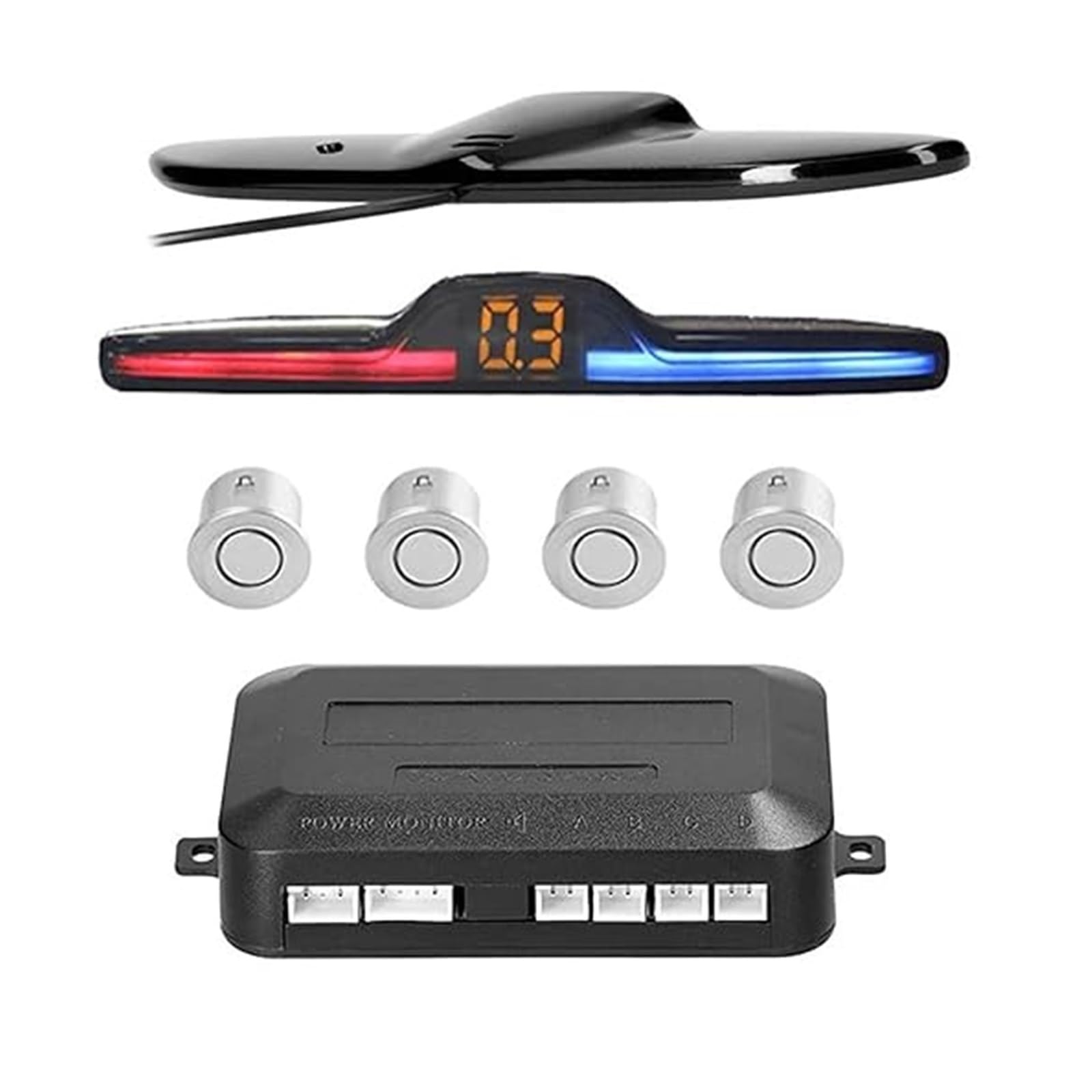 Kit Radar Recul pour Voiture Capteur Stationnement avec Affichage Distance 4 Niveaux Système De Radar De Recul(Argent)