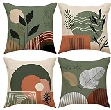 Hopomoon Lot de 4 Housses de Coussin 45x45 Canapé Salon – Bohème Géométrique Vert Sauge & Terre Cuite – Décoration Intérieure Moderne Chambre