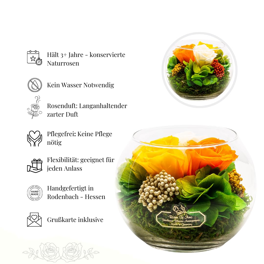 Rosen-Te-Amo |Konservierte Blumenarrangement, duftend, farbig handgemacht mit echten Foliage Geburtstagsgeschenk für Frauen, Rosen Geschenke für Mama| Blume zum Weihnachten, Valentinstag, Muttertag