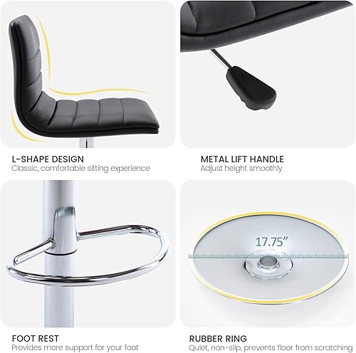 Miniatura 7 de Vogue Furniture Direct Taburetes de bar de piel sintética, modernos taburetes giratorios cuadrados ajustables con respaldo, sillas de barra de