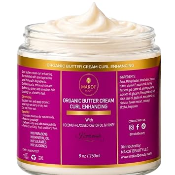 Organic Coconut Curl Enhancing Cream with Flaxseed, Black Castor Oil. Curls Detangler, Moisture-rich, Curl Revival Cream. Anti-Frizz, Defines All Curl Types & textures. Sulfate & Parabens free. 8 oz