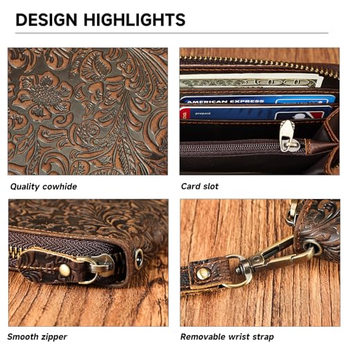 Image of NIUCUNZH Long Wallet for Men Leather Women Clutches Bags Flower Style Wallet Zipper Money Phone Holder Checkbook Coin Purses