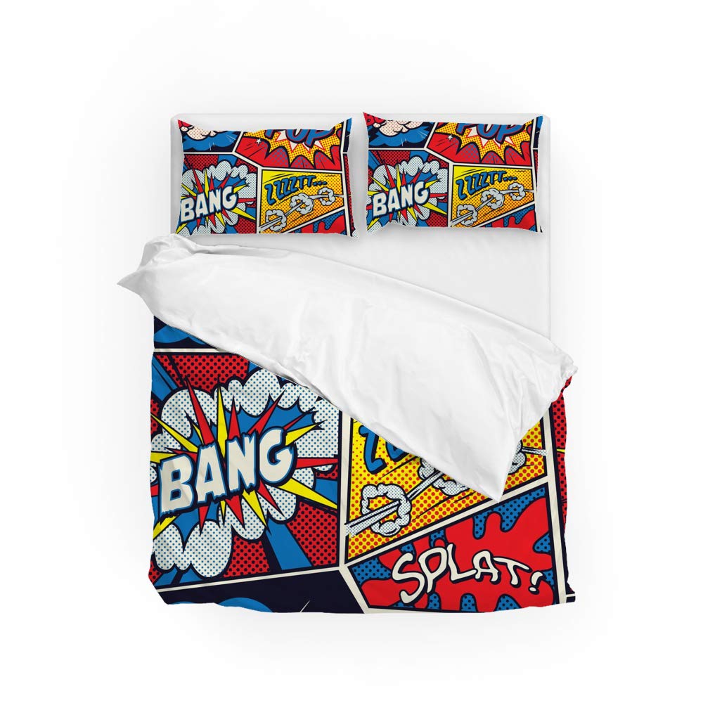 Housse de couette 100% polyester motif pop avec 2 taies d'oreiller pour lit jumeau