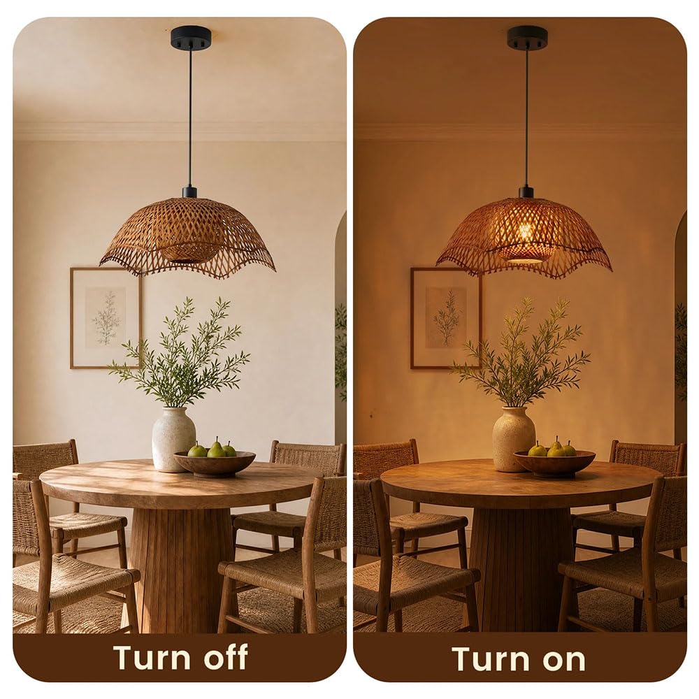 Żyrandole Bambusowe W Stylu Boho, Duża Lampa Wisząca Z Rattanu 20,4 Cala, Oświetlenie Sufitowe Z Ręcznie Tkanym Abażurem Bambusowym Do Jadalni, Salonu, Sypialni (beżowe)