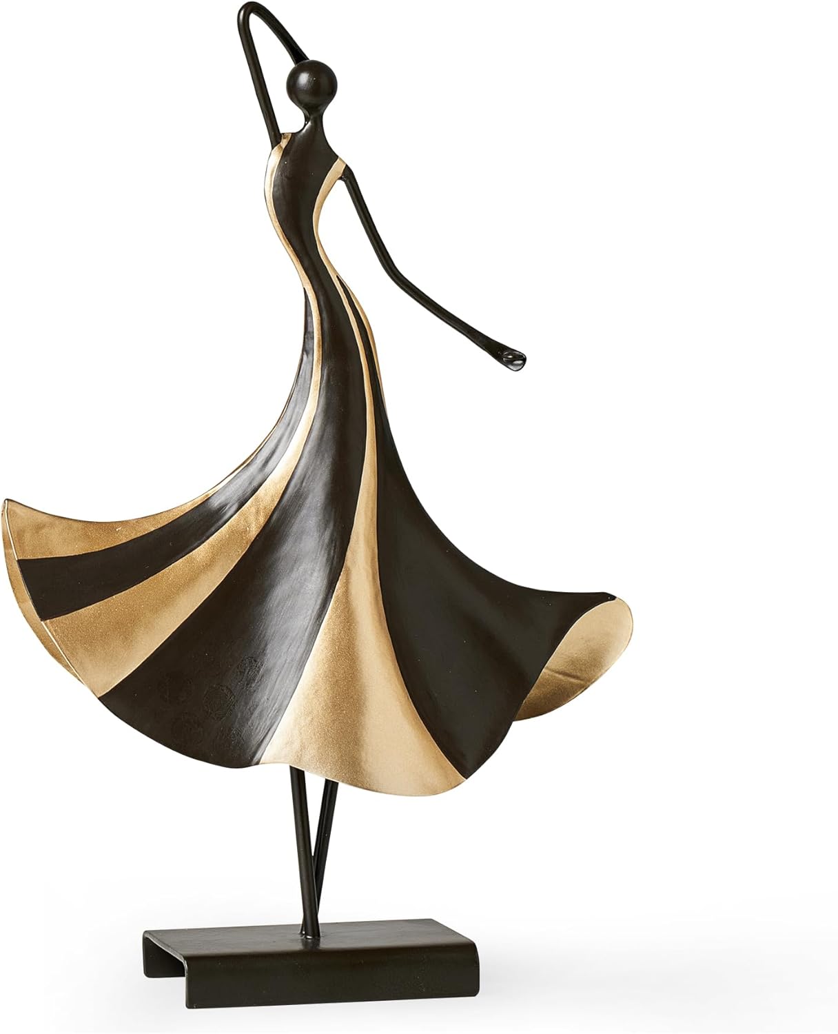 Abstract Metal Dancer Sculpture, Modern Black and Gold Figurine with Base, Elegant Artistic Home Decor Accent for Living Room, Shelf, Table, Office
