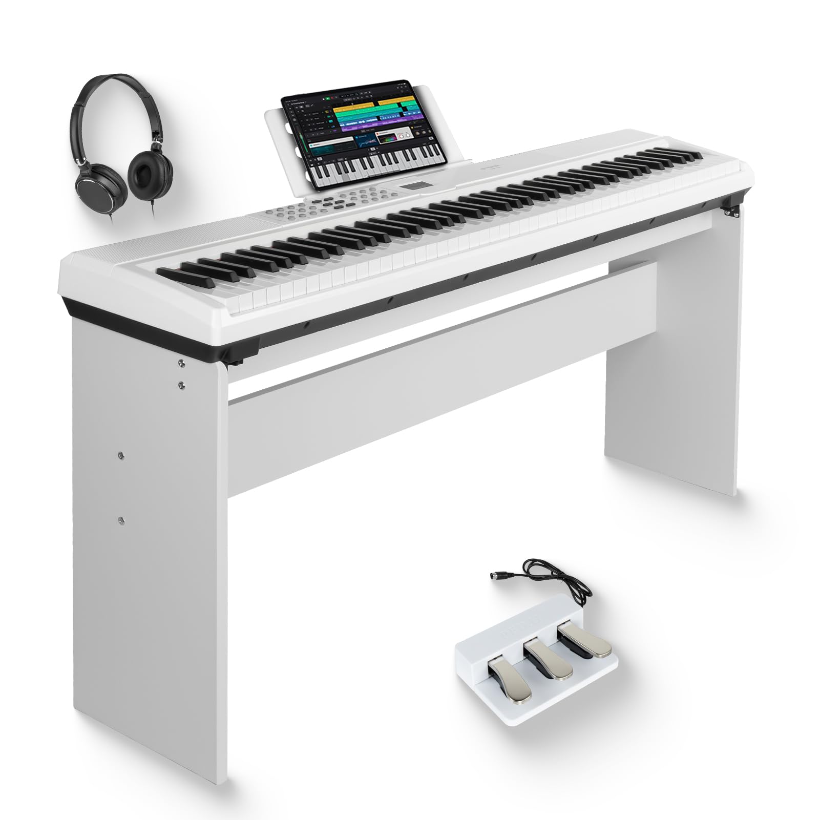 STRICH 88 Keys Weighted Keyboard Piano with Stand &amp; Sustain Pedal, Hammer-Action Digital Piano, Full-size Electric Piano Keyboard Supports USB-MIDI/Wireless Connect, White, SDP-120
